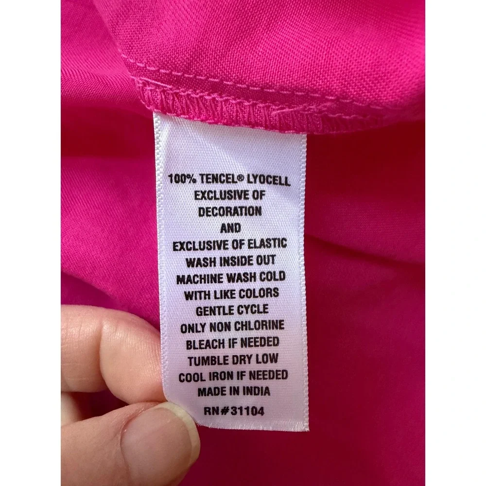 Crown & Ivy XSm Cottagecore Hot‎ Pink Tencel Tiered Ruffle Smocked Midi Dress